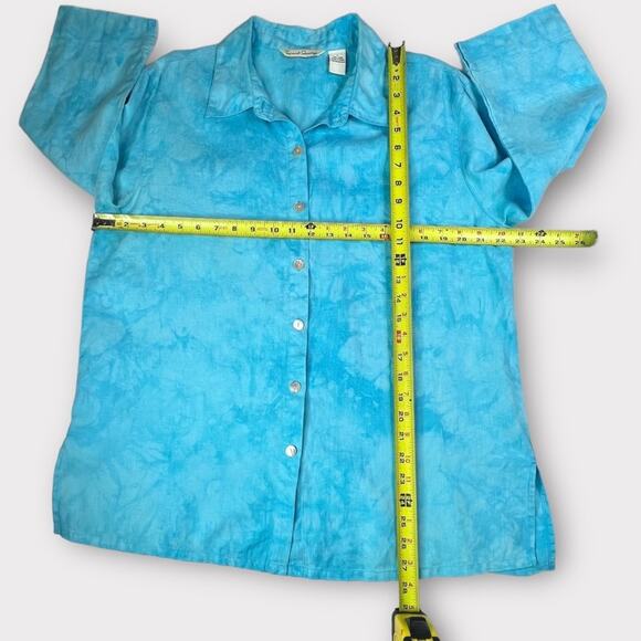 French Laundry Linen Button Down Shirt Size L Blue Relaxed Beachy Lagenlook - Picture 3 of 6